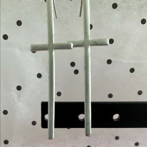 Cross Silver Wood Earrings